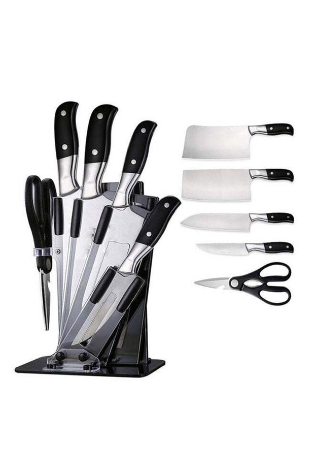 5-Piece Knives Set With Stand Stainless Steel 17X36X15cm Black/Silver 17X36X15cm