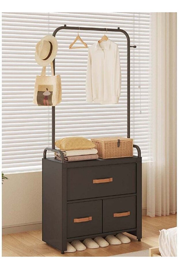 Multifunctional Modern Simple Style Clothes Storage Hanging Wardrobe Coat Rack Shoes Rack with 3 Drawer Organizer Bags For Home Bedroom