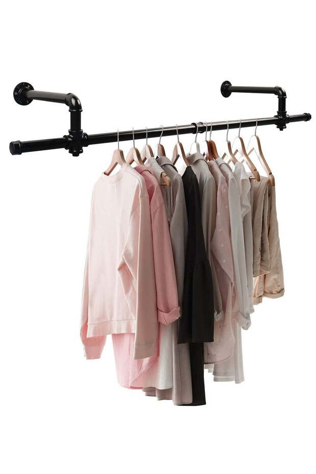 45 Inch Industrial Pipe Clothes Rack, Heavy Duty Wall Mounted Garment Rack, Multi-Purpose Hanging Rod For Closet Bathroom Cabinet Boutique Clothing Store Hanging Clothes