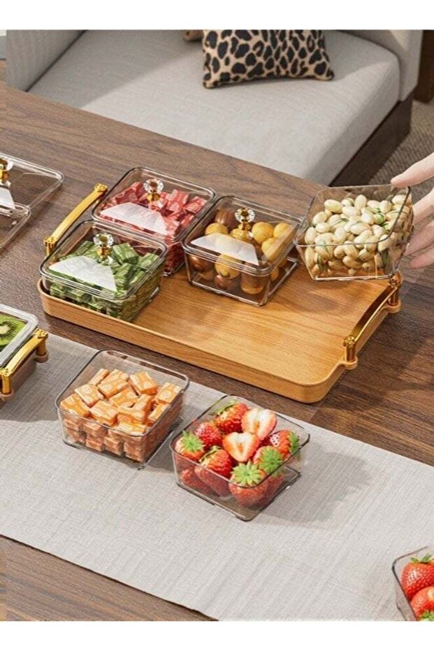 Divided Serving Tray with Lid and Handle, 6 Compartment Snackle Box Snack Platter, Snack Serving Tr