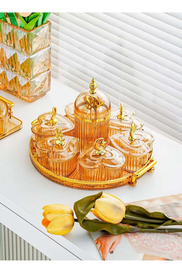 Plastic household fruit tray&transparent gilt edged living room tea table snack fork Dim sum&fruit