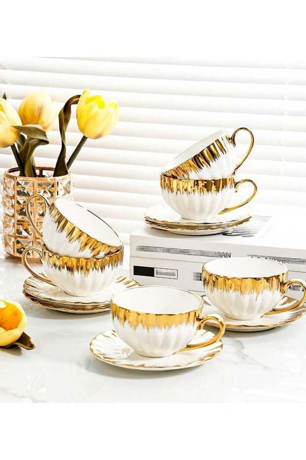 Ceramic coffee cup Electroplated European coffee cup set Coffee cup gift set Ceramic tea cup and saucer set