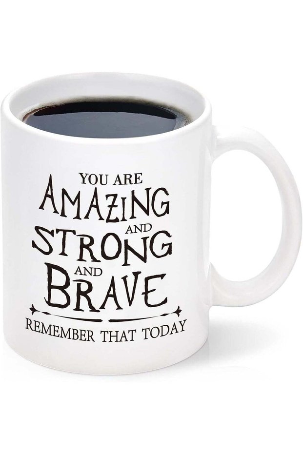 Thank You Gifts, Inspirational Gifts for Women, Men, Coworker, Nurse, Teacher, Best Friends, Encouragement Birthday Gifts for Women, You Are Amazing And Strong And Brave Mug 11Oz.