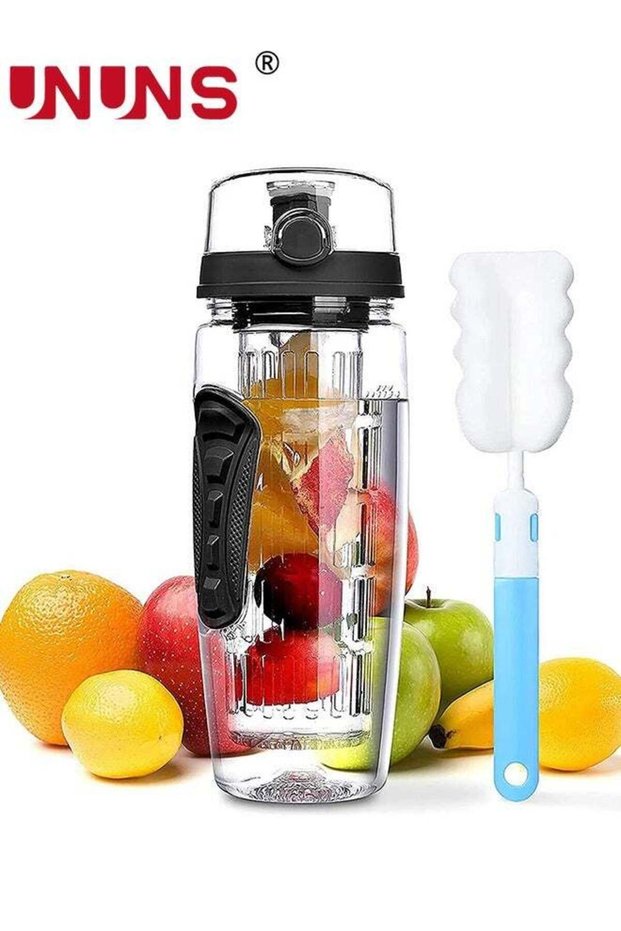 32oz Capacity Fruit Infuser Water Bottle With Sleeve,BPA-Free Fruit Infuser Water Bottle With Brush,Flip Top Lid Drinking Spout,Leak Proof