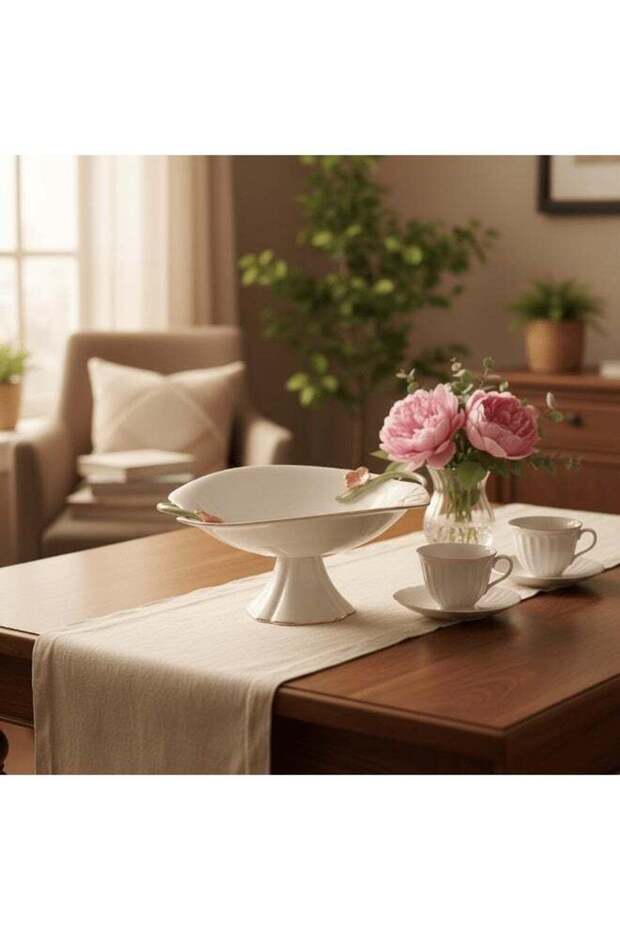 Angela Floral Grand Footed 29x18cm Ceramic Fruit Serving BowlWhite