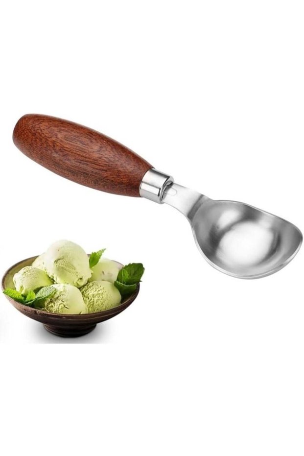 Stainless Steel Ice Cream Spoon with Wooden Handle – Multi-Purpose Dessert Spoon for Melon Baller, Mashed Potato & Soup | Compact & Easy Clean – Kitchen Utensil
