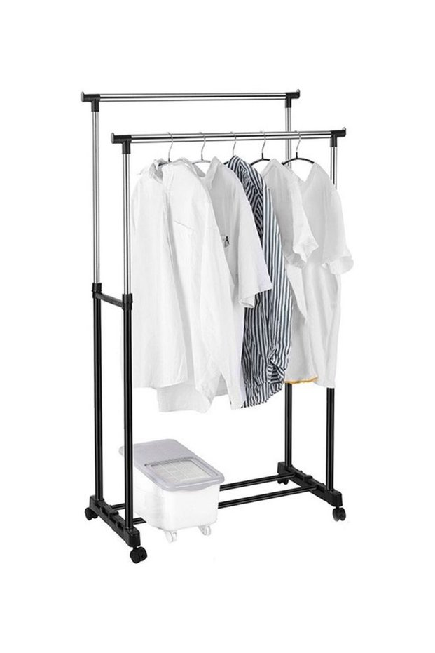 Double Pole Clothes Portable Rack Silver/Black 78x42x160cm