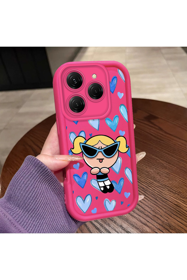Tecno Spark 20 Pro 4g Compatible Pink Red Silicone Case Shockproof Camera Protection Heart Powerpuff Girls Patterned