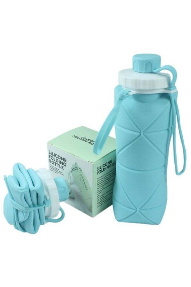 Collapsible Silicone Water Bottle with Leakproof Valve, BPA Free, Foldable for Travel, Gym, Hiking - Blue