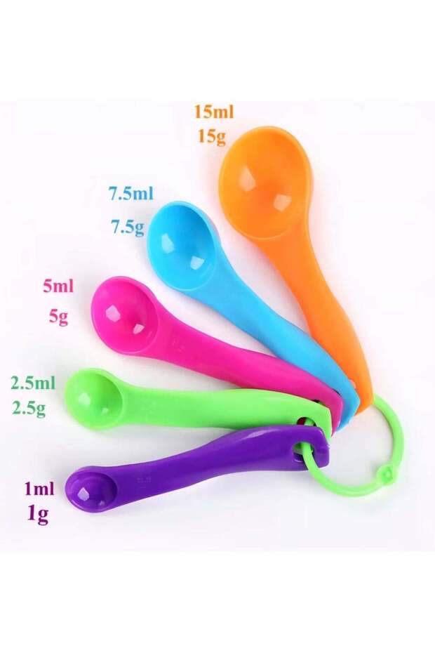 Colorful Plastic Measuring Spoons Set, 1ml 2.5ml 5ml 7.5ml 15ml, Multi-Color, 5 Piece