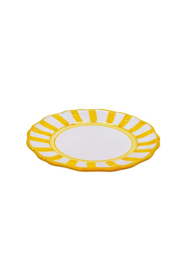 Hand Painted Yellow Stripes Ceramic Dinner Plate (28cm)