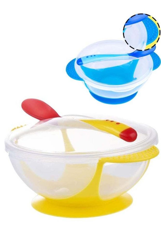 Baby Bowls with Suction Base, Spill-Proof Lid, Temperature-Sensing Spoon, Binaural Design Bowl for
