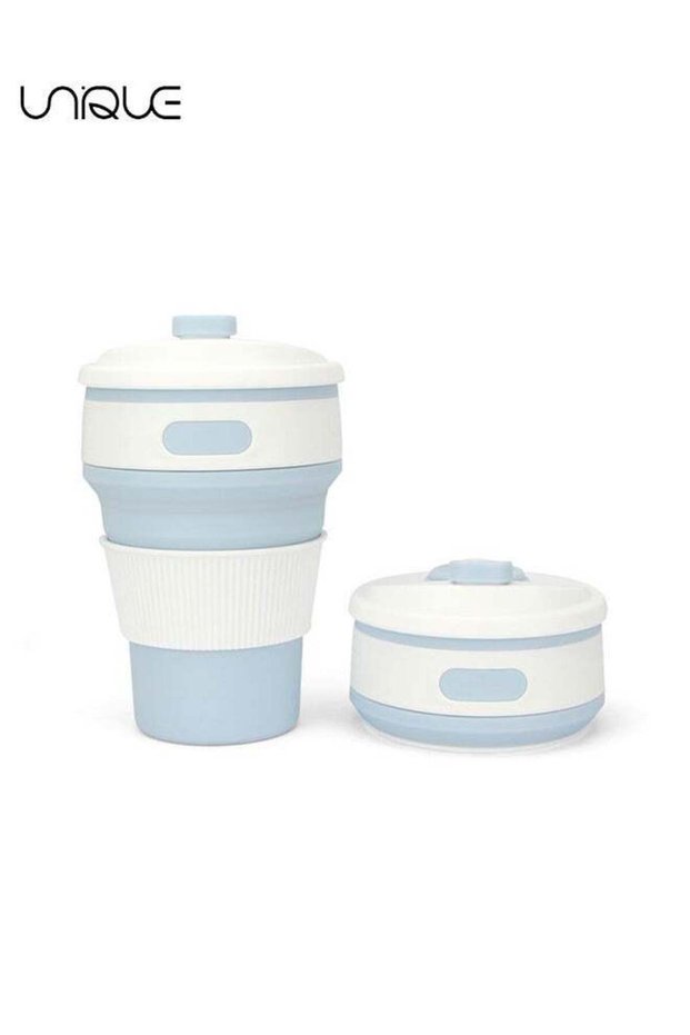 Coffee Cup, Silicone Collapsible Cup, Eco-Friendly Travel Cup, Food Grade Silicone Cup, Portable Cup, Reusable Cups, Leak Proof Folding Cup for Outdoor Camping Hiking（Blue）