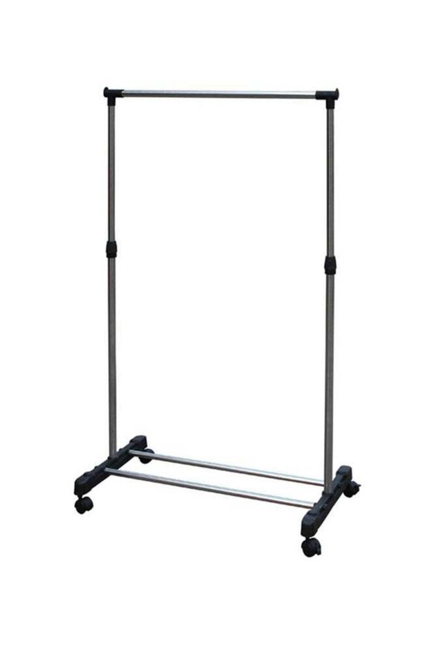 Single Pole Telescopic Clothes Hanger With Wheels Black Medium