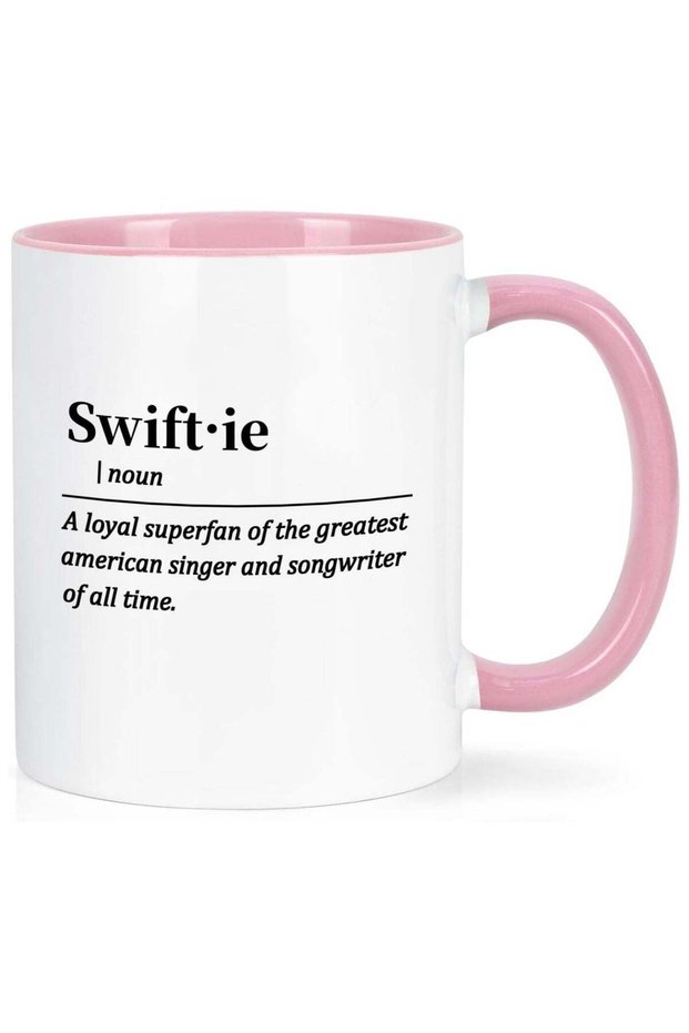 Taylor Swift Coffee Mug, Porcelain, 11 Oz, White-Pink Handle, Dishwasher & Microwave Safe, TS Fans Gift, General Use Cup.
