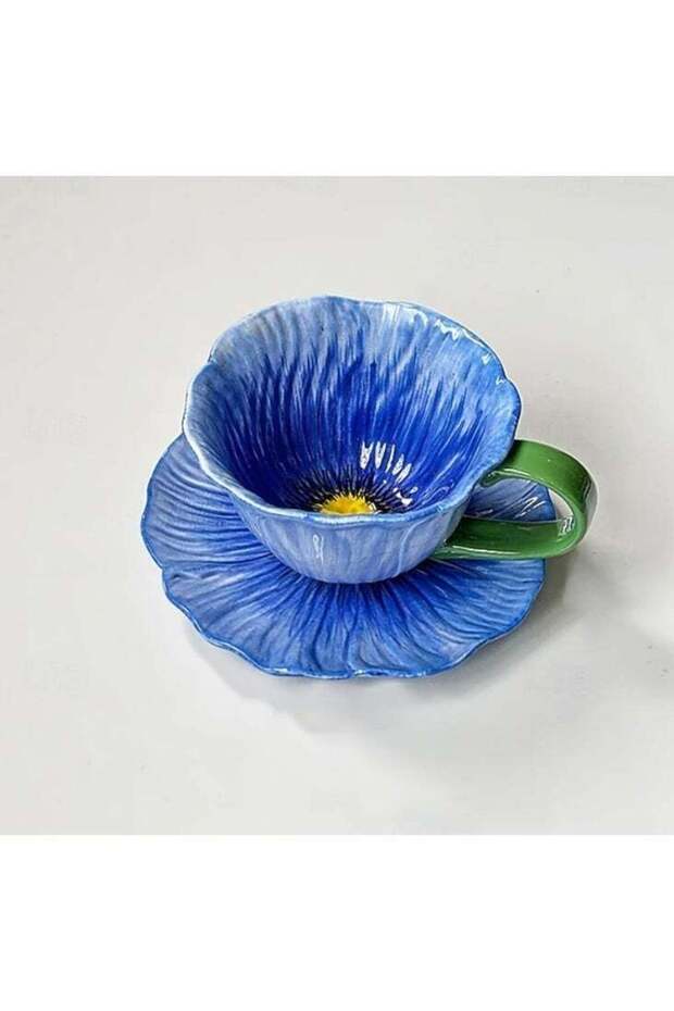 Ceramic Flower Coffee Mug with Saucer,Creative Coffee Cup,Ceramic Tea Cup Mug for Coffee Milk Tea Latte Yogurt 300ml
