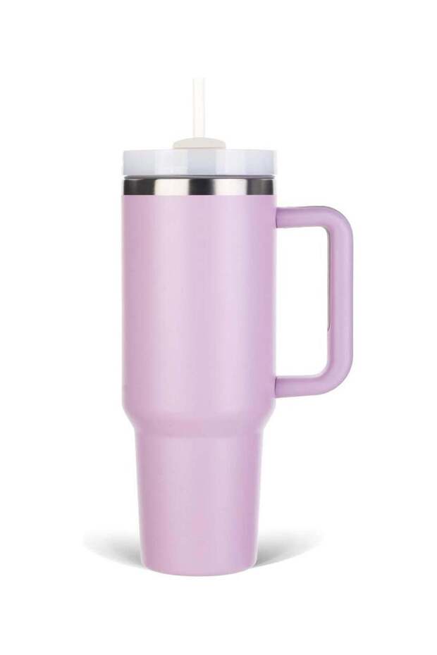 40oz Insulated Tumbler with Handle,Lid and Straw, Stainless Steel Insulated Travel Mug Iced Coffee Cup, Travel Coffee Mug,Leak Proof and BPA Free, Keep Cold and Hot, Dishwasher Safe (Purple)