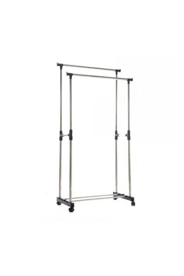 Double Pole Cloths Rack Silver