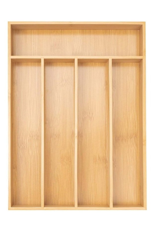 Beauenty Silverware Drawer Organizer,5 Compartment Bamboo Drawer Organizer Kitchen Utensils,Multifunctional Cutlery Drawer Organizer for Flatware & Kitchen Tools,Silverware Holder and Cutlery Tray