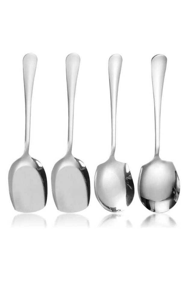 4 Pcs 8.8" Stainless Steel Serving Spoons – Large Long Handle Salad Spoons, 304 Food-Grade Buffet Banquet Restaurant Spoons, Heavy-Duty, Silver