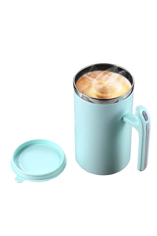 Self Stirring Mug, Portable Battery Powered Auto Magnetic Stirring Coffee Mug, Stainless Steel Auto Self Mixing Cup for Coffee, Milk, Cocoa (380ml, Green)
