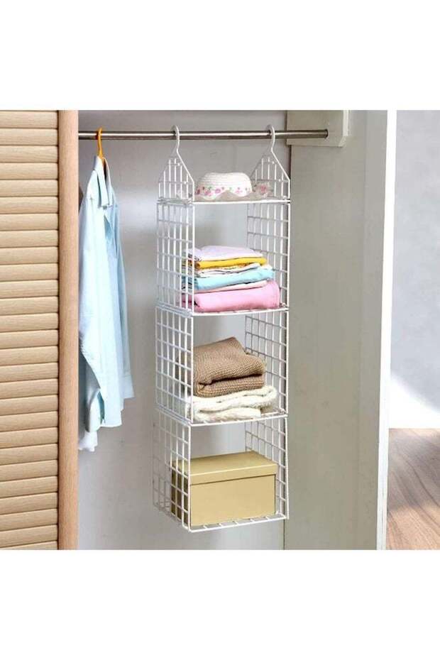 Hanging Storage, wardrobe Storage Organizer, PP Material Foldablewardrobe Closet Organiser, White (3 Shelves)
