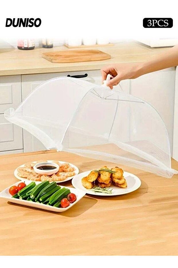 3 Pcs Pop-up Picnic Mesh Food Covers,Mesh Screen Food Covers Umbrella Tent,Collapsible Food Cover,R