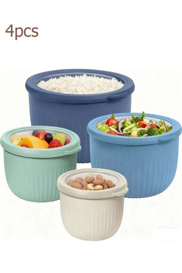 Set of 4 Prep, Store & Serve Plastic Bowls - w/See-Thru Lids- Dishwasher, Microwave & Freezer Safe,