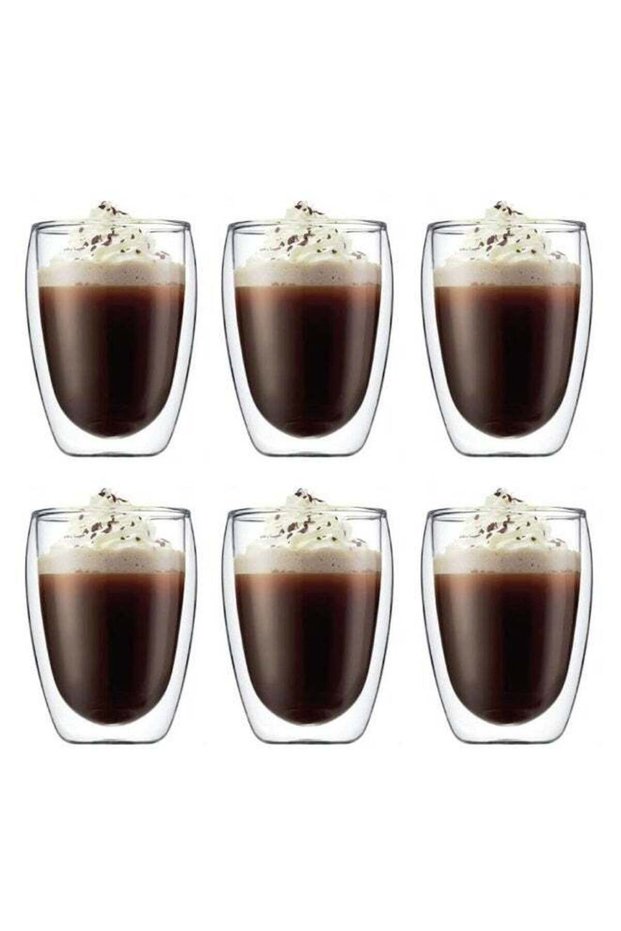 Double Wall Glasses for Coffee/Tea, Espresso Shot Glass Cup, Set of 6 Coffee Mug Perfect for Cappuccino, Latte, Turkish Tea, Milk and Beverage (350ml)