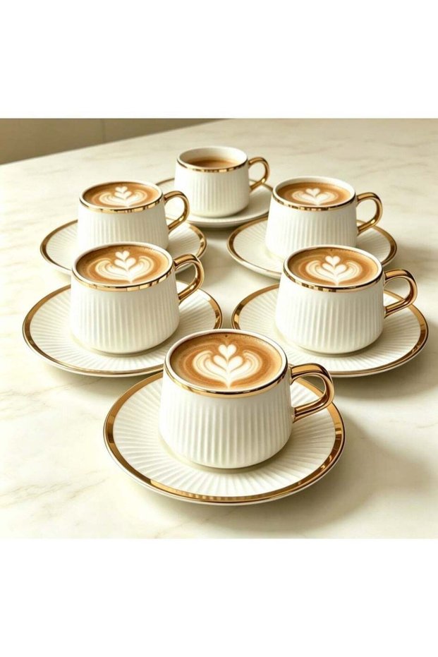 6 Sets Of Luxury Porcelain Turkish Coffee Cup Set Elegant Design Modern Espresso Cup Set Boutique Arabic Tea Cups Arabic Coffee Cup