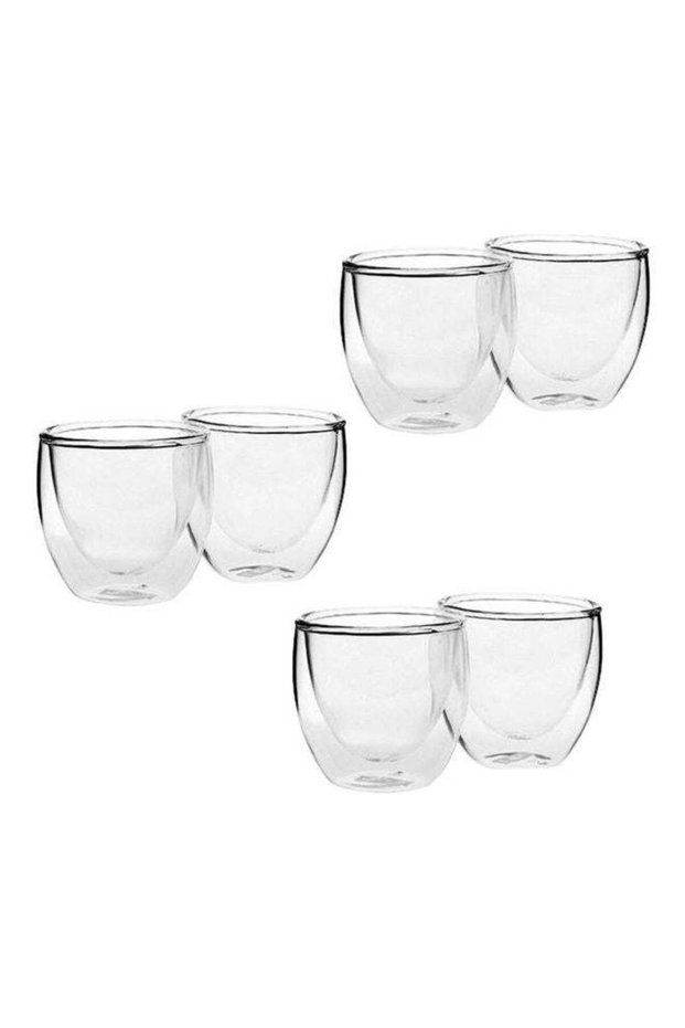 6-Piece Double Wall Coffee Cup Clear 6.5x6centimeter