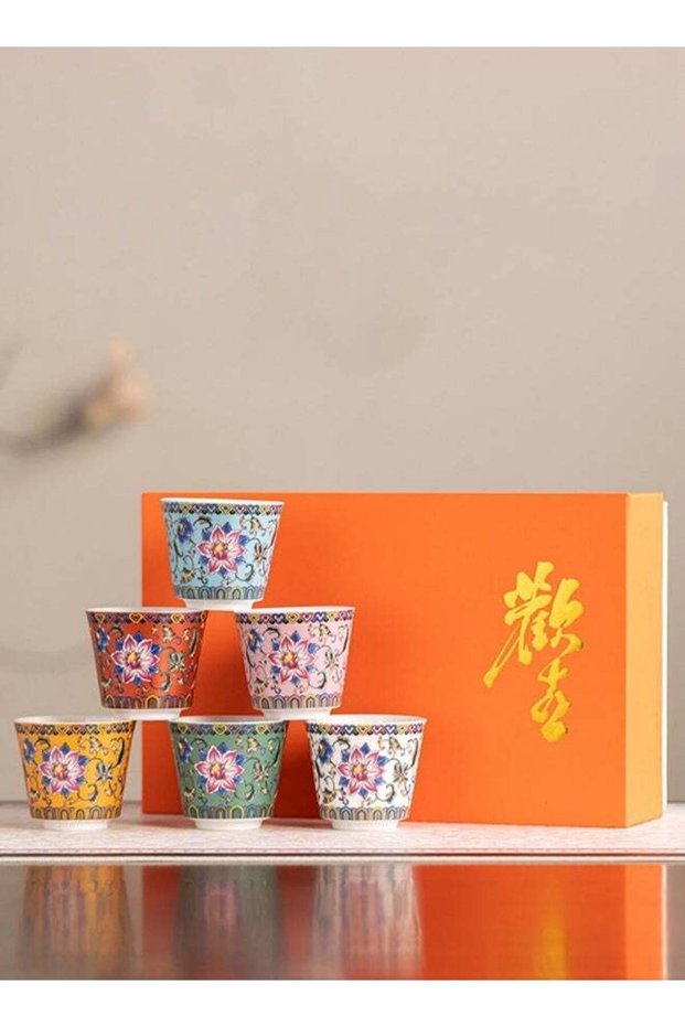 HOOPZOZA Ceramic Cup Espresso Coffee Cup Handmade Cups 6PCS Tea Cup Set Gift Box 70ml for Turkish Tea Cappuccino Latte