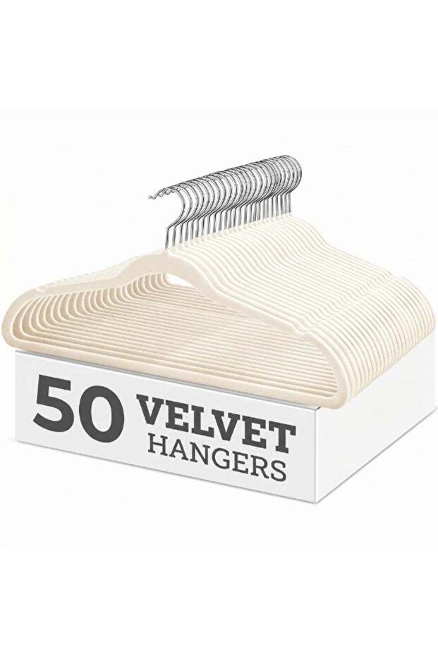 50 Pack Velvet Clothes Hangers, Non-Slip Space Saving Slim Hangers with 360° Swivel Hook, Heavy Duty Coat Hangers for Shirts, Suits, Dresses, Pants & Jackets, Ivory