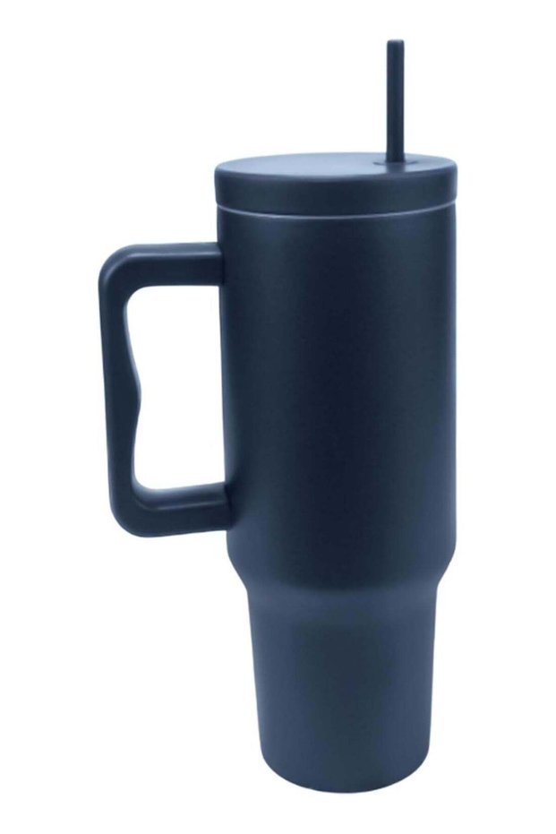 UKR 40 oz Stainless Steel Tumbler with Handle & Straw Navy Blue Insulated Travel Mug Hot & Cold Reusable Water Bottle BPA-Free, Spill-Resistant, Fits Cup Holders