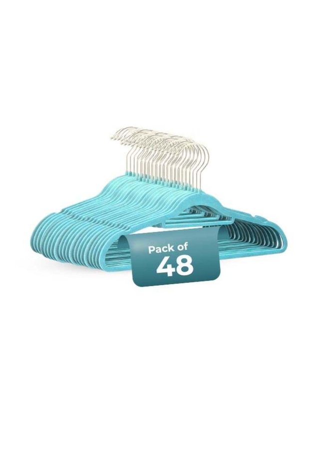 Non-Slip Velvet Hangers 48 Pack – Slim Space Saving Clothes Hangers with Rotating Hook for Shirts, Pants & Coats (42cm)