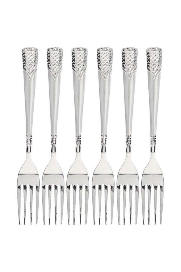 Royalford 6-Piece 19.5 cm Stainless Steel Table Fork Set | Stylish, Lightweight, 100% Food-Grade, Non-Magnetic | Ideal for Dining Table, Home, Restaurant, Pasta, Rice Dishes, Meat, Vegetables | Silve
