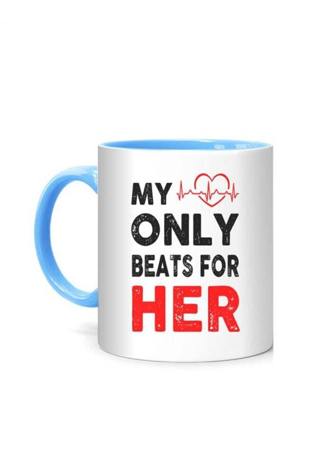 My Heart Only Beats For Her Printed Mug White/Blue