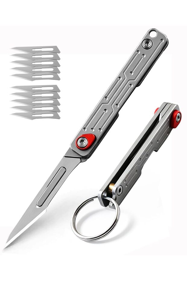 Folding Scalpel Knife for EDC Cutting, Keychain Utility Knife with 10pcs No.11 Replaceable Blades, 420 Stainless Steel Mini Pocket Box Cutter for Home Office Outdoor Use