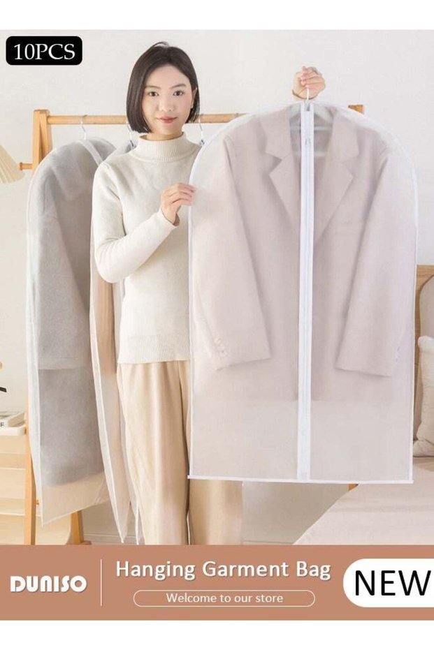 10 Pack Clear Garment Bags for Hanging Clothes with Full Zipper, Dust Proof Hanging Clothes Storage Bag Travel Hanging Garment Bags for Closet Storage, Suit Bags for Closet Storage and Travel 60*100c