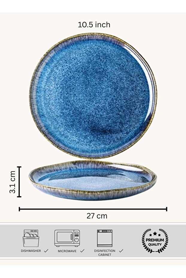 Premium Ceramic Plate, Azure Blue Round Dinner Plate, High Quality 10.5 inch Porcelain Dinner Plate