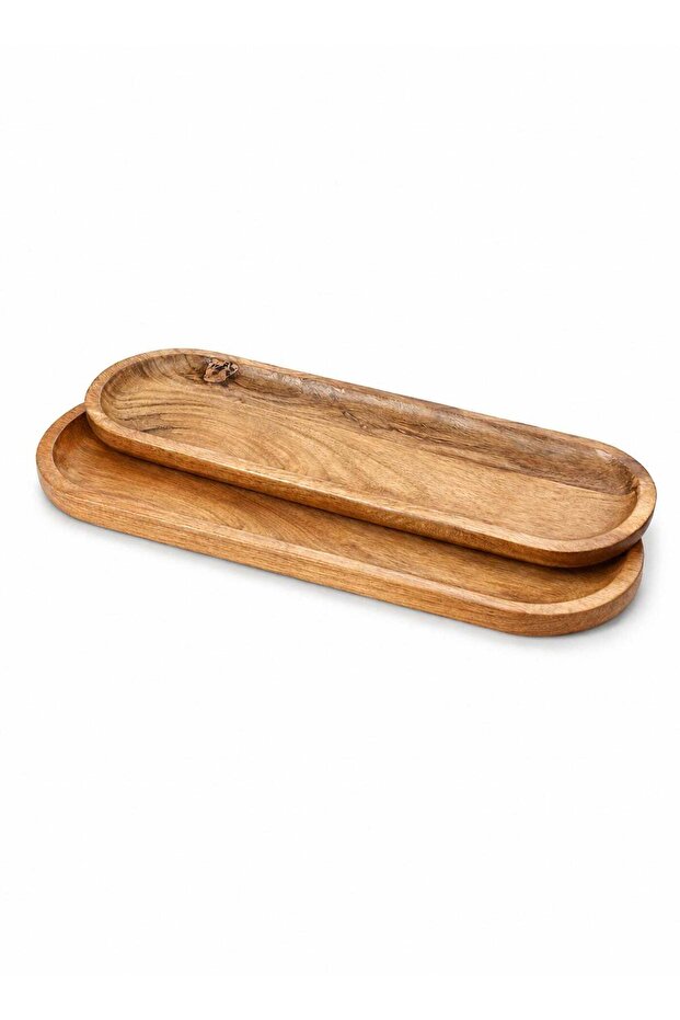 Premium Long Oval Wood Serving Tray Set - Set of 2 trays (51x16.5cm + 43x14cm)– Handcrafted Slim Sn