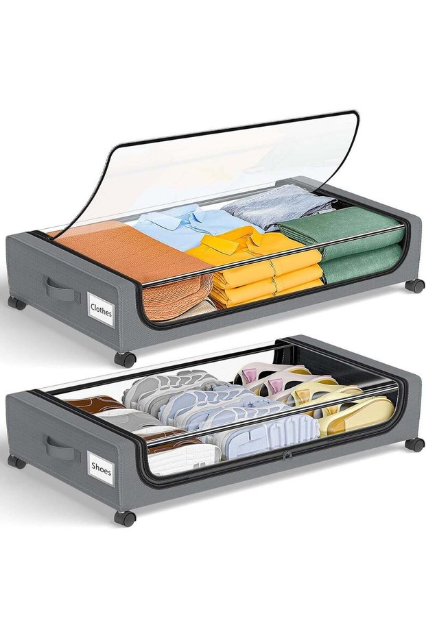 2pcsUnderbed Storage with Wheels, XXL Underbed Storage Bins with Lids, Rolling Storage Containers for Clothes and Shoes in Bedroom - Metal Drawers