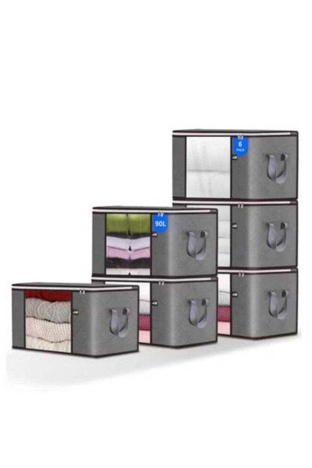 90L Large Storage Bag, 6 Pack Foldable Blanket Storage Bins, Clothing Storage Bins, Foldable Clothes Organizer and Storage Containers with Lids and Handle