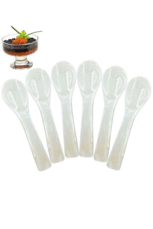 6 Pieces Caviar Spoons Set White Mother of Pearl Spoon with Round Handle for Egg Coffee Serving Ice Cream Restaurant