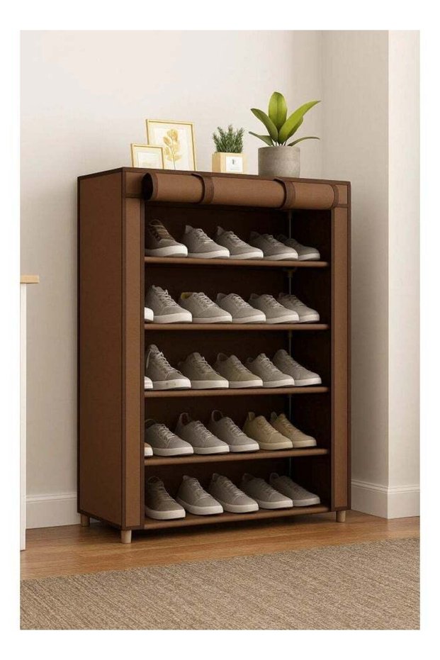 5-Layer Stylish Shoe Organizer, Shoe Rack for Entryway Hallway Storage Furniture with 5 Open Shelves Brown 60x30x90cm