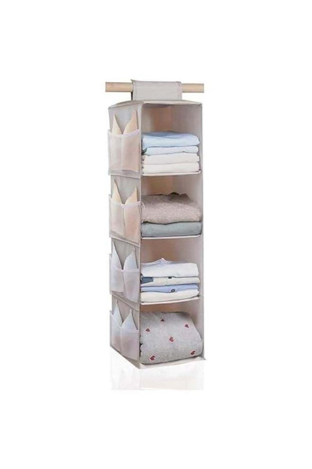 4-Shelf Hanging Closet Organizer with 8 Side Pockets for Clothes Shoes, Hanging Shelves for Closet, Fabric 80x30x22CM(Grey)