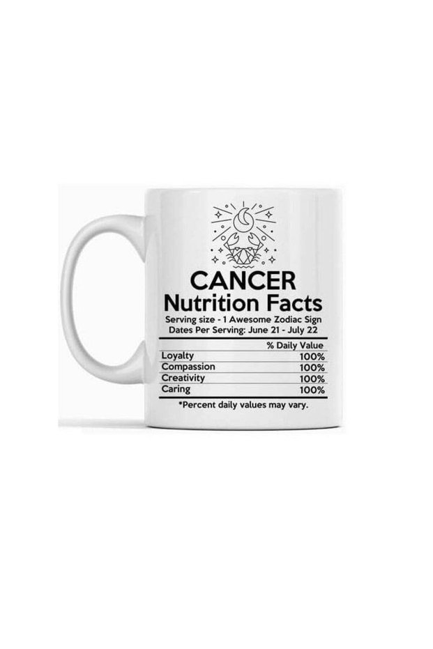 Astrological Zodiac Star Sign Coffee Mug Gift with cancer Characteristics Nutritional Facts. Ideal for Birthday, or as an Office Cup Gift Idea