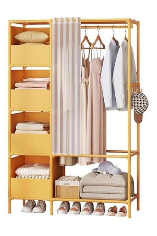 Clothes Rack, Clothing Rack with Storage Bag, Garment Rack, Non-woven Shelves for Shoes, Clothes Rack for Bedroom, Hallway, Entryway (Yellow)