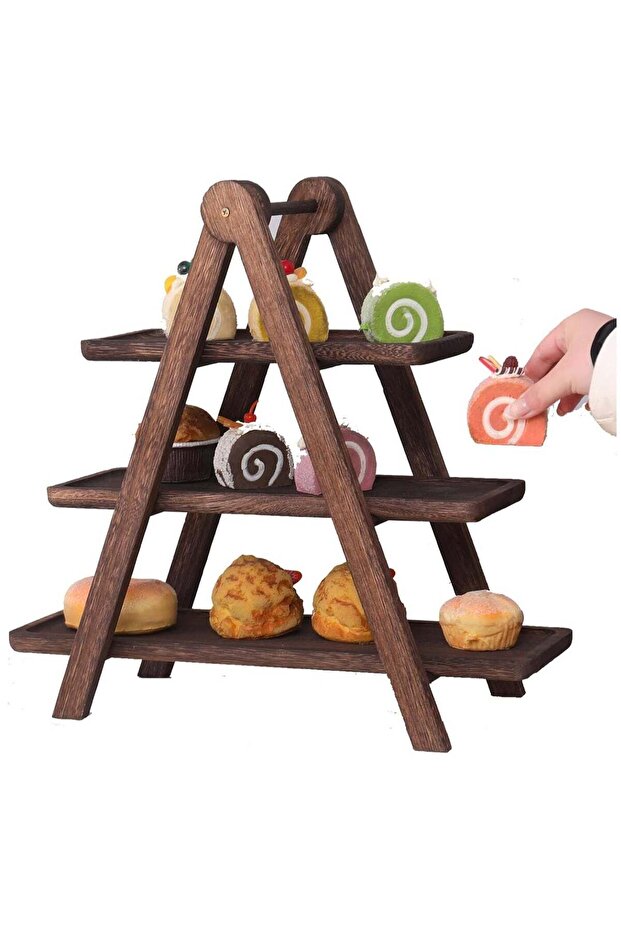 3 - Tier Wooden Cupcake Stand and Serving Tray Set - Ideal for Party Decor and Food Display