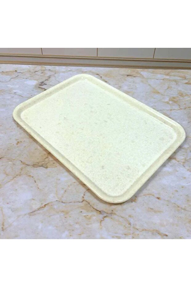 Dynasty Melamine Marble Designed 19 Inch Rectangle Tray- Ivory